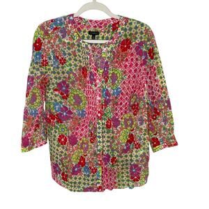 Talbots Colorful Floral Print Blouse womens size medium